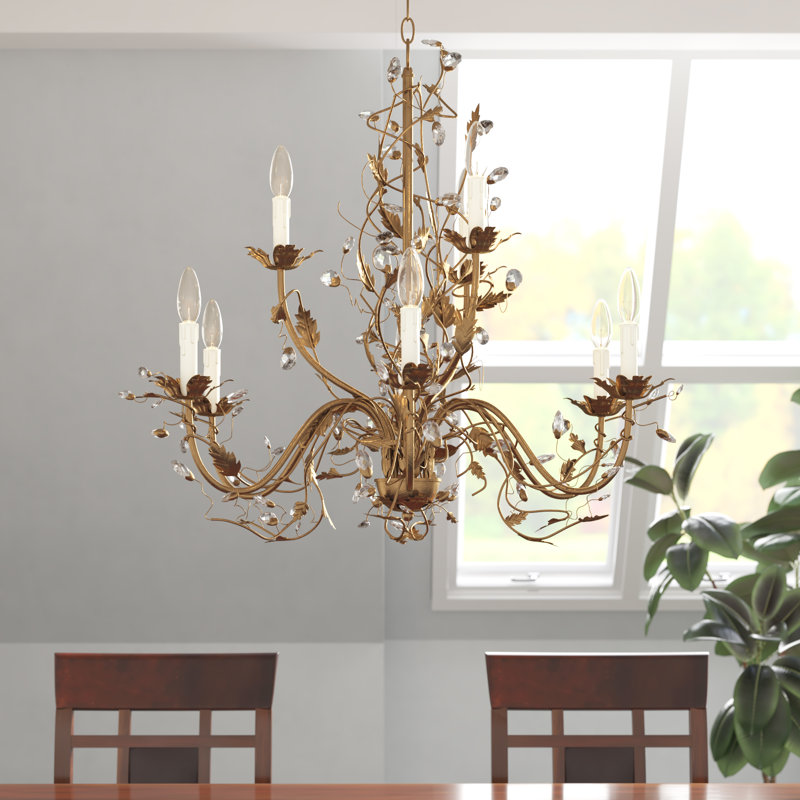 Mair 29" W 9-Light Crystal Tiered Chandelier, Etruscan Gold
