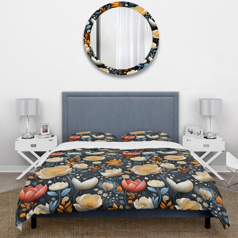 Ensemble de housse de couette Blue Multicolor Garden Blooms Floral Pattern, Housse de couette pour très grand lit et 2 très