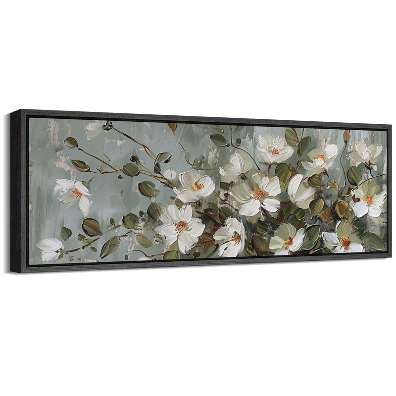 Flower Blossom Elegant Floral Serene Blossom, H 20 po x l 60 po, Noir, noir, noir, noir