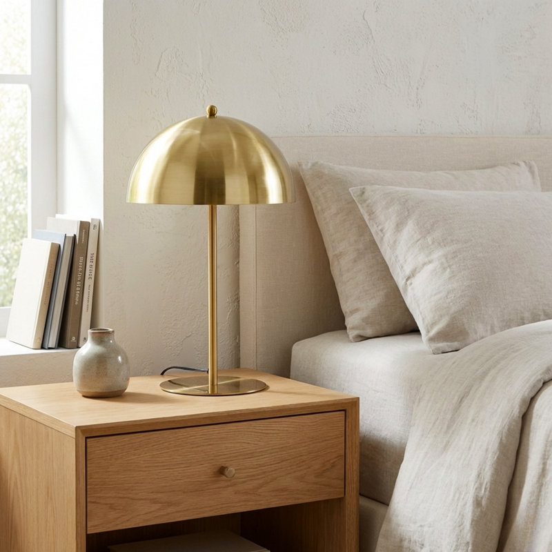Manuia Metal Dome Desk Lamp with 2 Bulb Sockets Gold Brass Finish Table Lamp