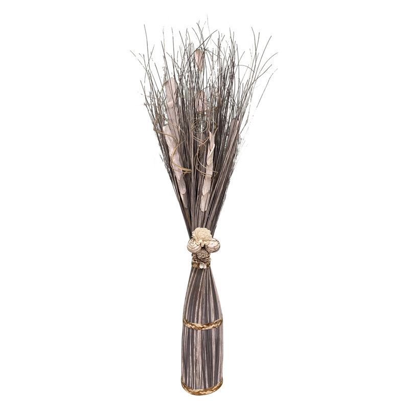 Natural Fibres Mixed Assortment Arrangement in Free-Standing, Dried Blue Grey/Cream