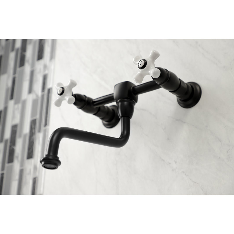 Kingston Brass Heritage Two-Handle 2-Hole Wall Mount Bathroom Faucet, Matte Black