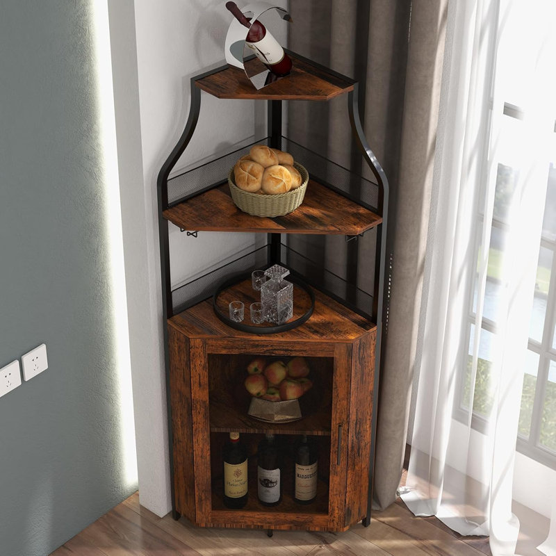 Corner Wine Bar Rack Cabinet With Detachable Wine Rack, Home Bar Cabinet, Brown/Black
