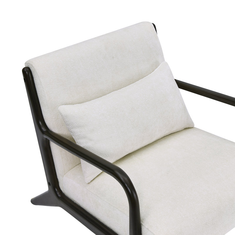Yashira Cann Mid-century Modern Style Accent Chair With Removable Lumbar Pillow, Solid Wood Legs, White Seat, Black