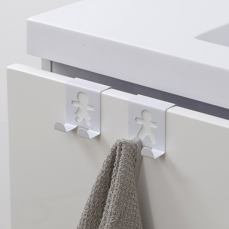 2 crochets doubles pour porte d'armoire - Design homme femme - chrome, Blanc