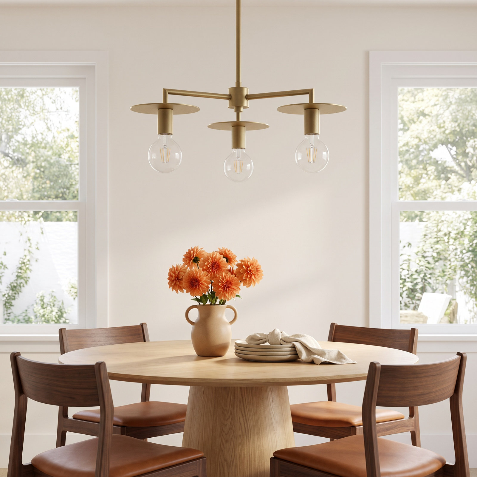 Sawvel 3 - Light Dimmable Sputnik Chandelier, Vintage Brass