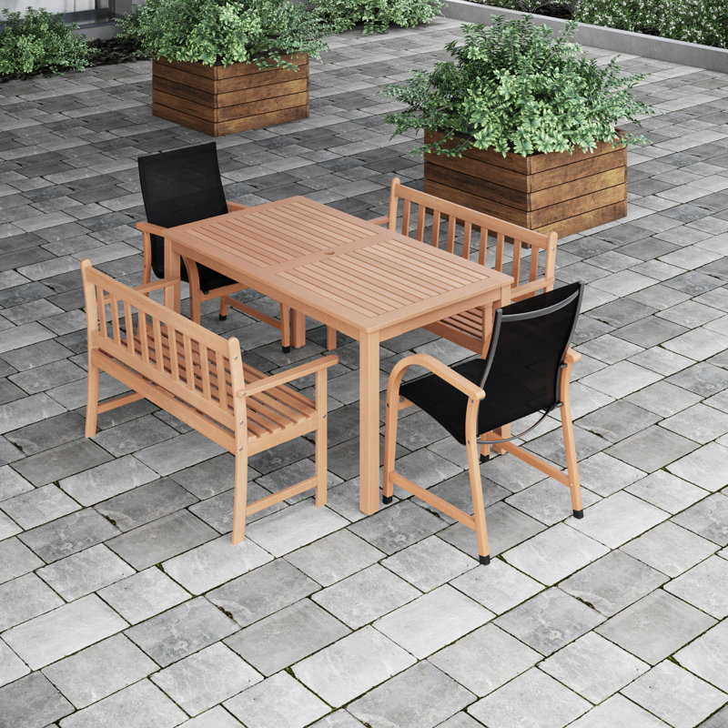 Anautica Outdoor Patio 5pc Teak Finish Outdoor Furniture Dining Set