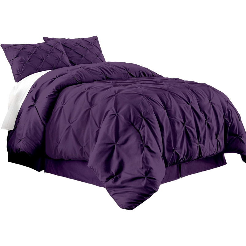 Berlin Pintuck Microfiber 3-Piece Comforter Set, Twin Comforter + 1 Standard Sham, Purple