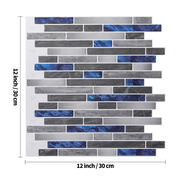 12''x12'' Peel and Stick Tiles for Kitchen,Self-Adhesive Wall Tile,10-Sheet, Blue/Gray