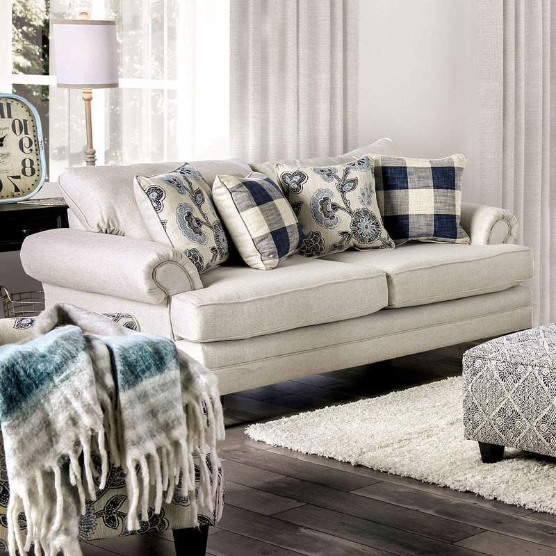 78.4" W Transitional Loveseat, Ivory