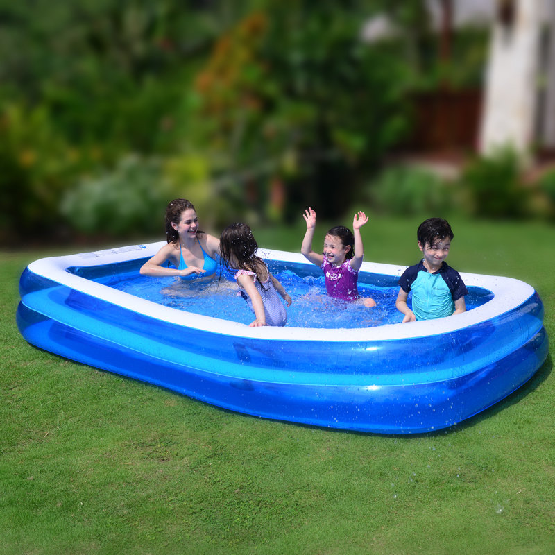 Piscine gonflable rectangulaire bleue et blanche, L 10 pi x l 6 pi x H 20 po