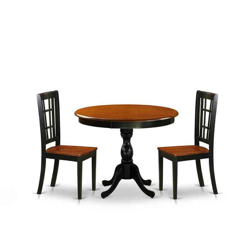 3-Piece Modern Dining Table Set Contains a Dining Room Table and 2 Dining Chairs with Slatted Back - Black Finish, Wooden