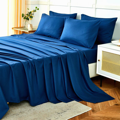 Luxury Queen Size Bed Sheet Set - 144 TC - 6 Piece Set with Fitted Sheet, Flat Sheet, and 4 Pillowcases - Fits Up to 16" Mattress - Soft and Breathable Bedding