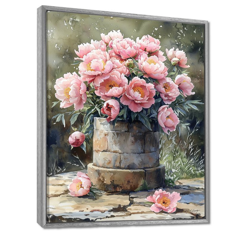 Art sur toile, pivoines par The Farm Well I, H 32 po x l 16 po, Impression encadrée sans passe-partout, Argent argent