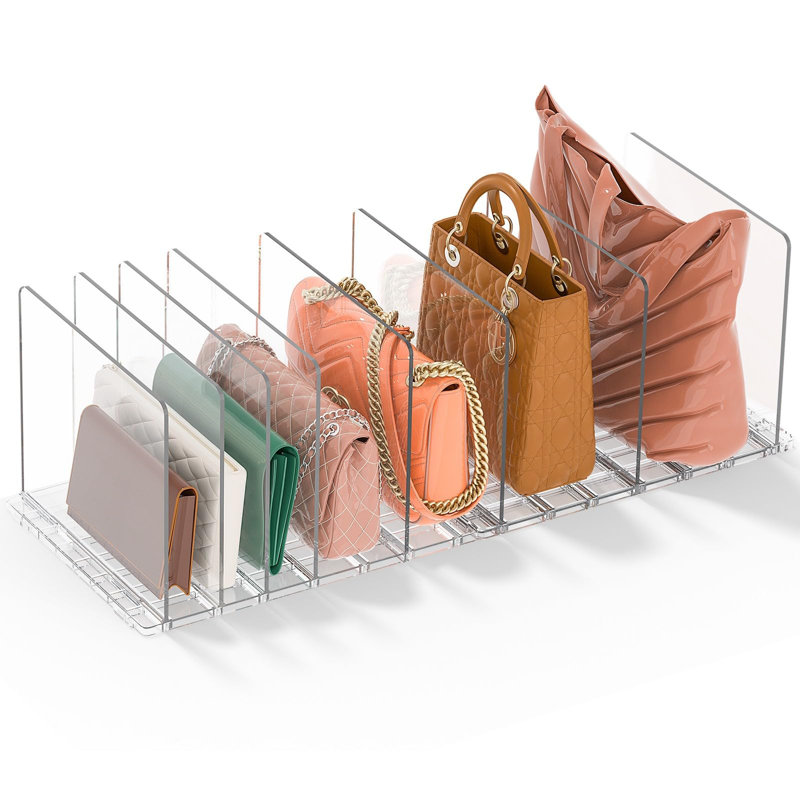 Organisateur de sacs et sacs à main pour garde-robe: Tablette de rangement réglable pour sacs à main transparents - Séparateurs d'embrayage en plastique | Minimal | Keep Purses Upright