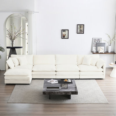 Ensemble de salon modulaire en U à 5 places avec chenille blanche: Chenille