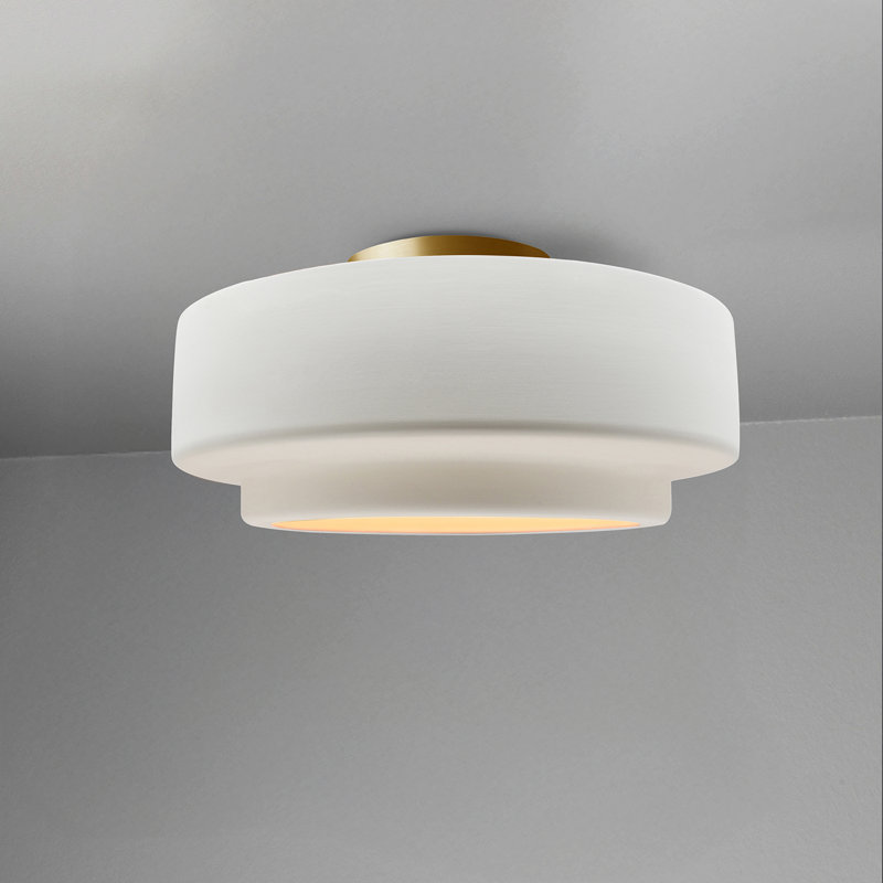 Plafonnier semi-encastré Radiance, Blanc brillant, Laiton brossé, H 7 po x l 12 po x P 12 po