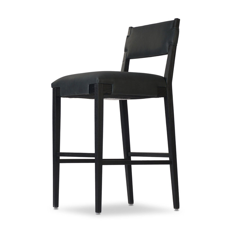 Tamari Stool-Sonoma Chestnut-Bar, Black, Black Genuine Leather, Counter Stool (27.76" Seat Height)