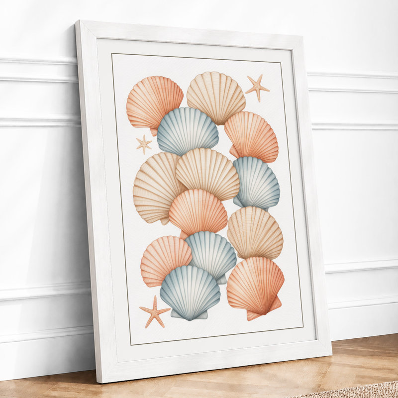 Seashells and Starfish Coastal - Framed Print, A3 - 42.0 x 29.7 cm, White
