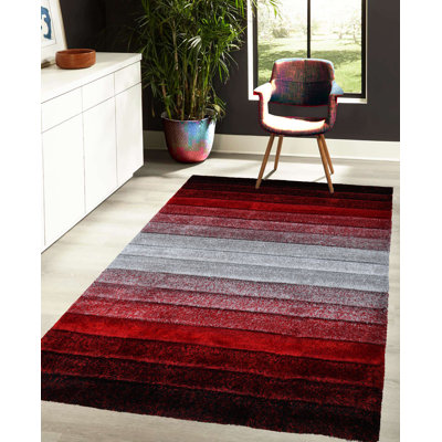 Tapis à motif géométrique moderne - rouge et noir - pour salon, salle à manger 7 pi 10 po x 10 pi 2 po RugGuy, sans remise, facile à nettoyer