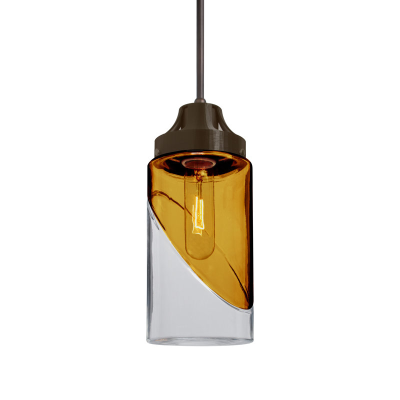 Luminaire suspendu à cylindre simple 1 lumières Casen, Bronze, Bleu