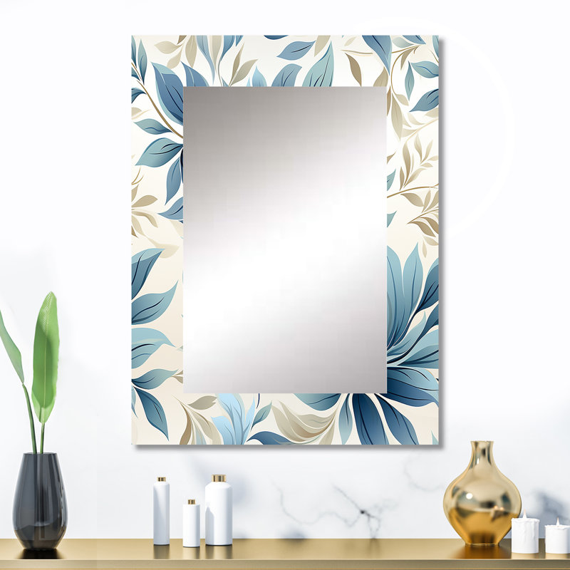 Caseres Tranquil Patterns - Floral Unique Wall Mirror Decor, Floral Large Mirror, Printed Metal Art, 32" x 24"