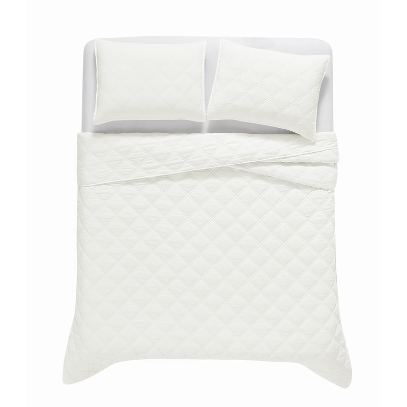 Ensemble de courtepointe Brooklyn, Courtepointe simple très longue simple et 1 taie , Blanc