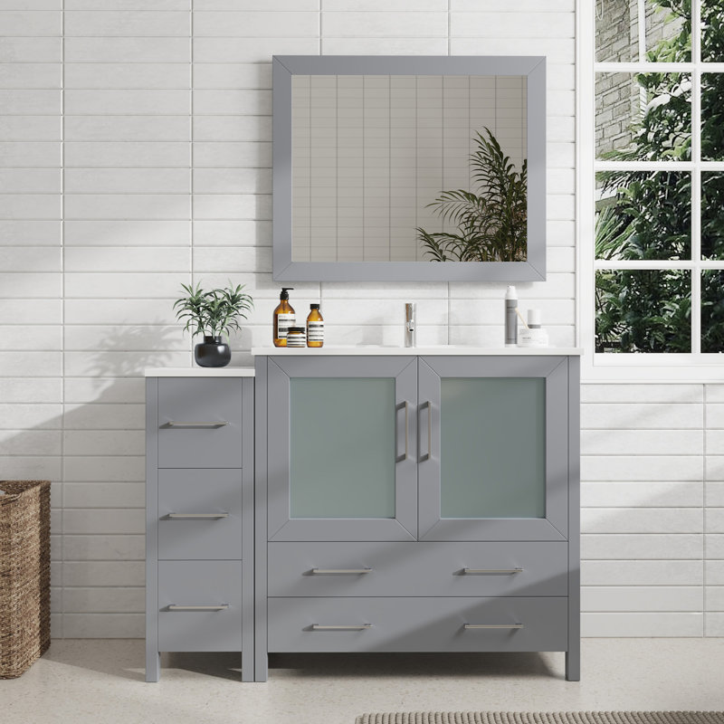  Ensemble de meuble-lavabo simple 48 "avec miroir, Gris