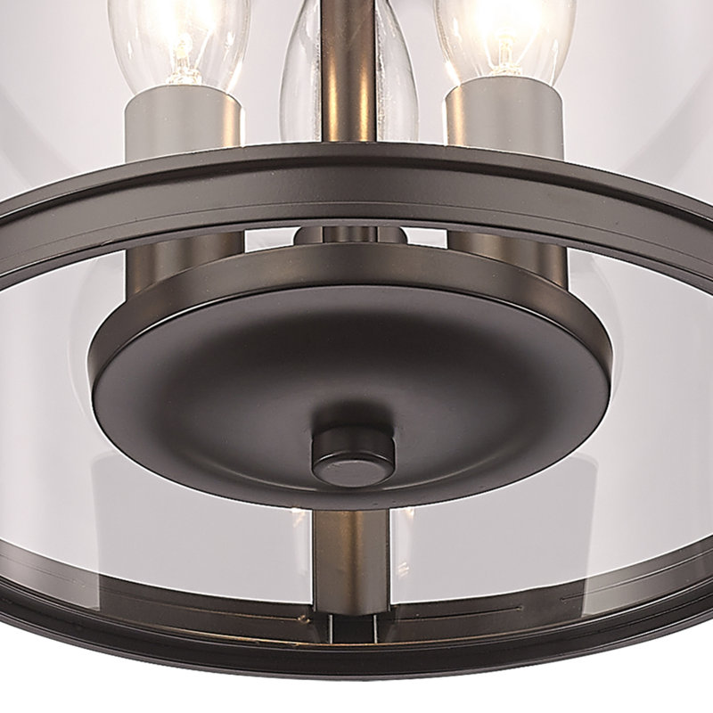 8.75" 3-Light Dimmable Flush Mount with Glass, Bronze