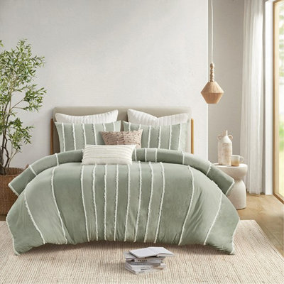 Ensemble de housse de couette en coton 3 pièces à rayures Boho-Inspired King / California King avec garniture jacquard et certification OEKO-TEX