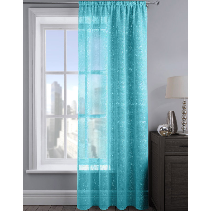 Pinchas Semi Sheer Curtain Single Panel, 54cm Width x 48cm Drop, Teal