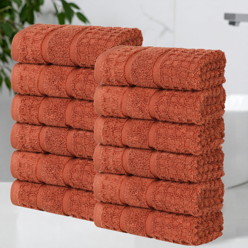 Zero-Twist Cotton Face Towel Set - Honeycomb Waffle Texture - Quick-Dry, Rust