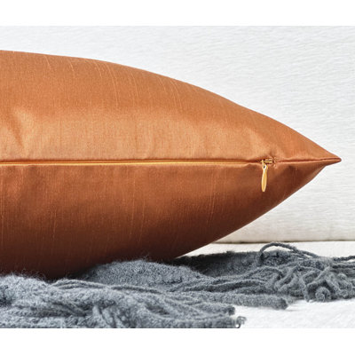 Aiking Home 18x18 Inches Faux Silk Square Throw Pillow Cover, Zipper Closure, Orange (Set of 2)