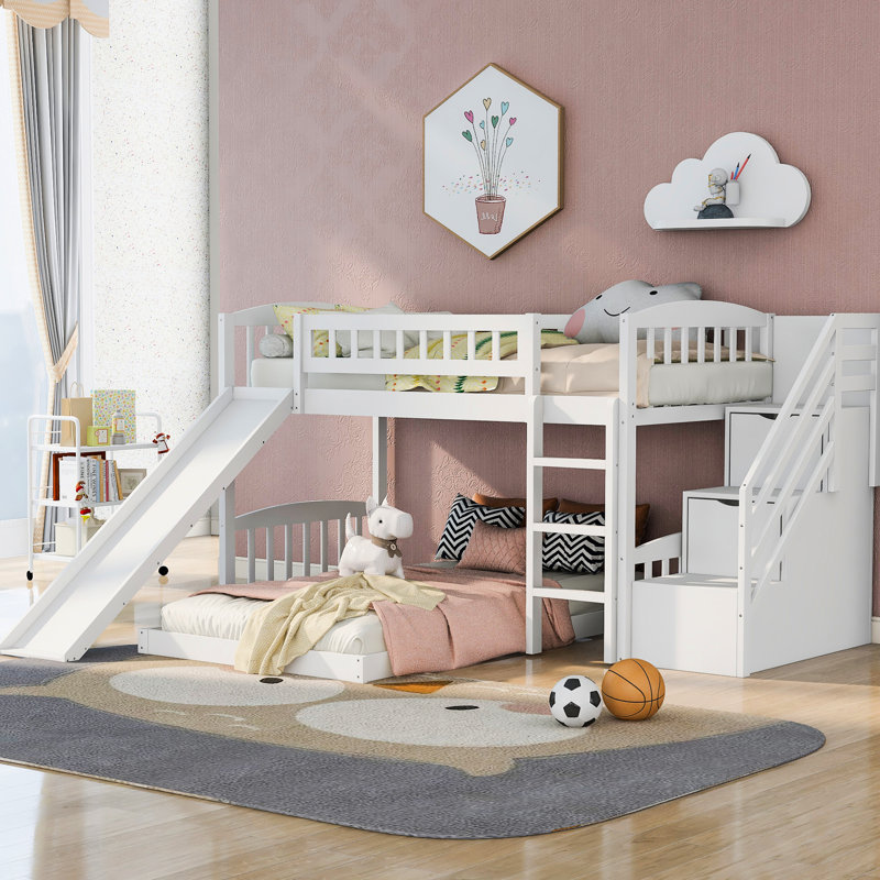 Lit simple superposé au-dessus d'un lit blanc avec options d'escalade et rangement pratique à deux tiroirs - Charisme