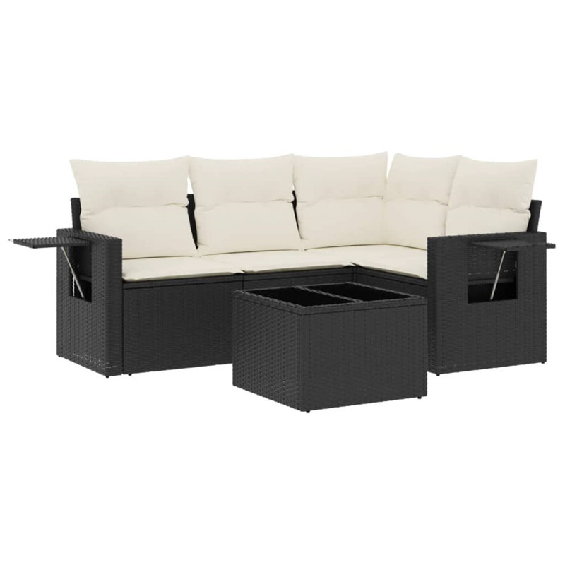 Vidaxl 5 Piece Patio Sofa Set With Cushions Poly Rattan, Black