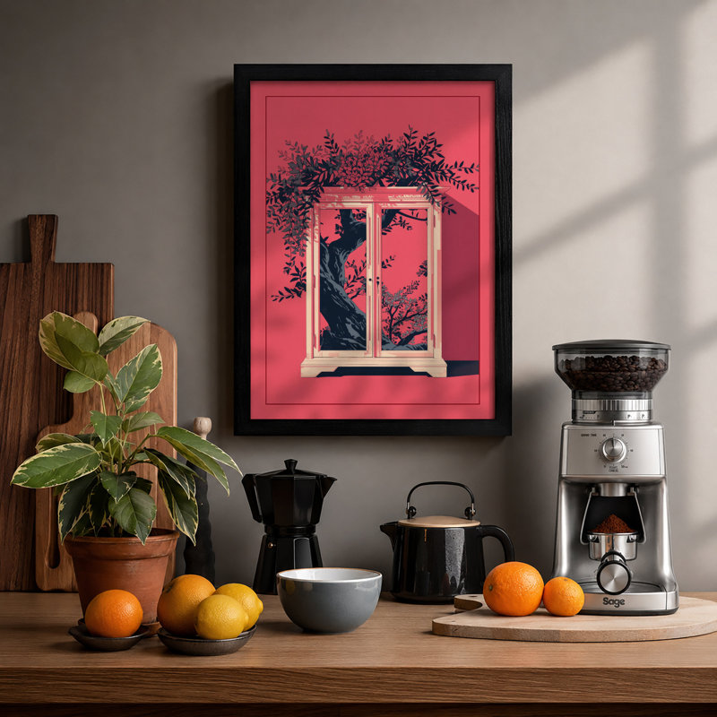 Window In Pink Modern - Print, A1 - 84.1 x 59.4 cm, Black