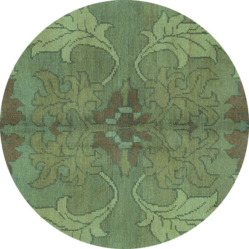 Tapis bleu / vert en laine / polyester tissé à la machine Housewright, Rond 6 pi