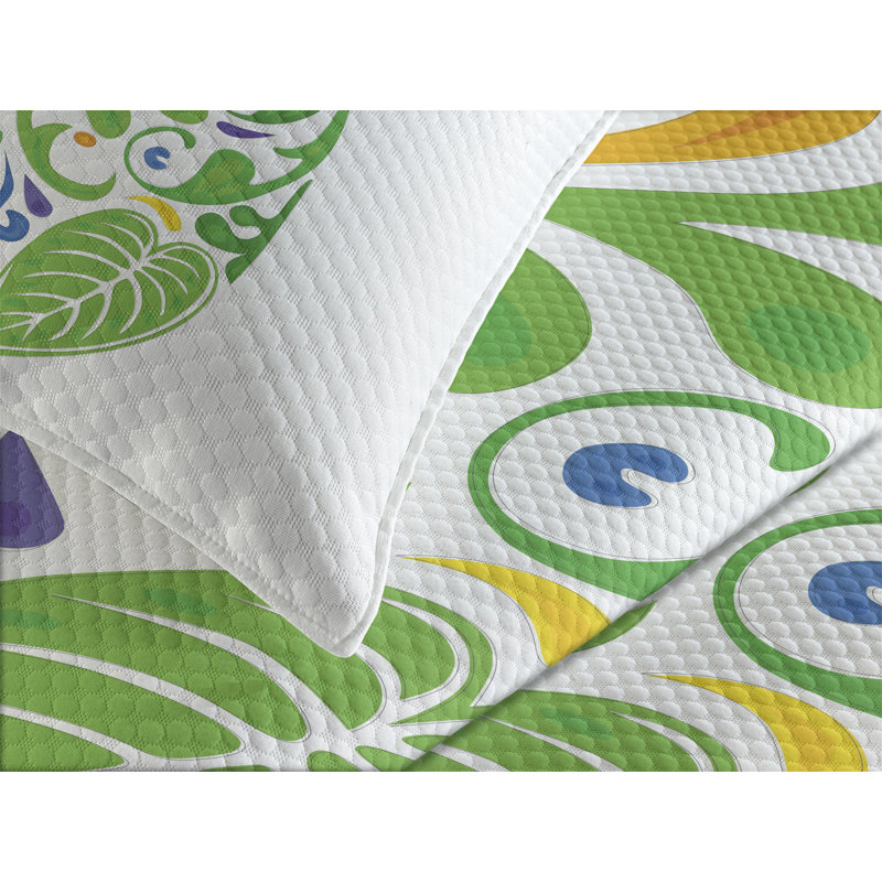 Ambesonne Letter J Bedspread Initials Tropic Flower Multicolor, King Coverlet/Bedspread + 2 Pillow Shams