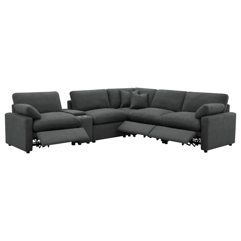 Canapé modulaire inclinable électrique 6 po avec revêtement doux et console de rangement gris foncé