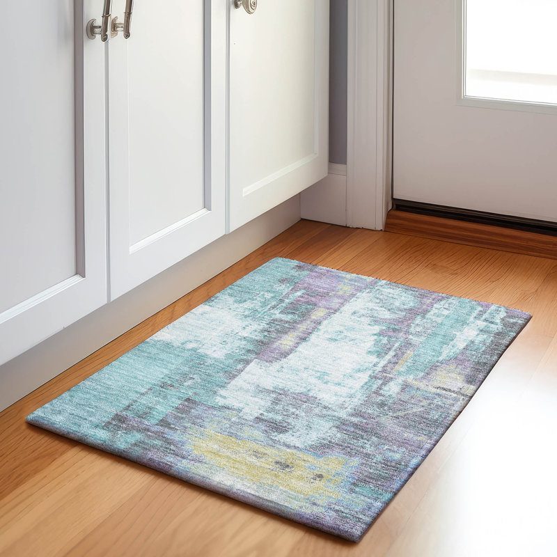 Machine Washable Indoor/Outdoor Xhevrie Teal Rug, Rectangle 1'8" x 2'6"