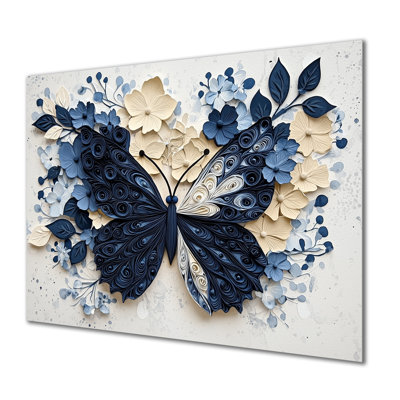«Blue Butterfly In Bloom - Animals», reproduction d'art murale en métal