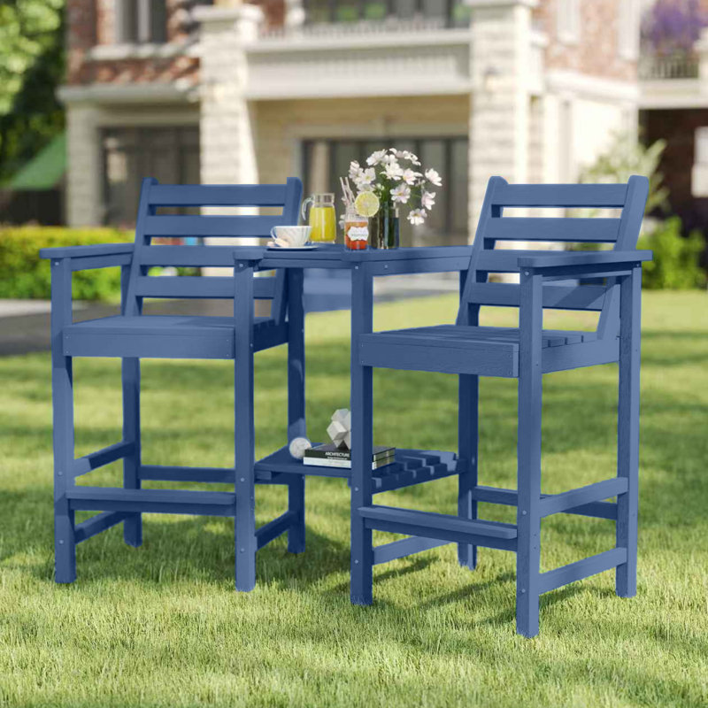 Outdoor Bar Height Adirondack Chairs (Set of 2) with Removable Trays, All-Weather HDPE for Patio, Deck & Pool, Dark Red