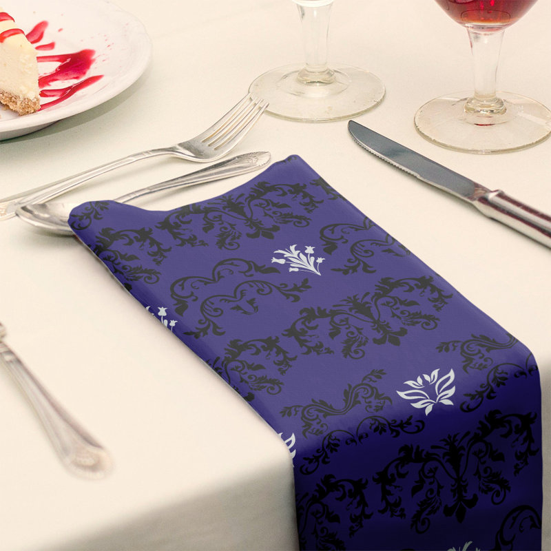 Damask Square Napkin, Black/Purple/White, Cotton, 10" W x 10" L