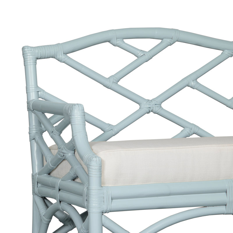 Chippendale Upholstered Bench, Light Blue