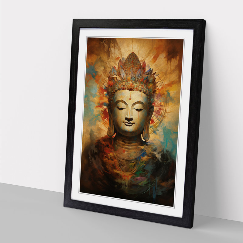 Buddha Modern - Single Picture Frame Print on Wood, Black Framed, 34cm H x 25cm W x 2cm D