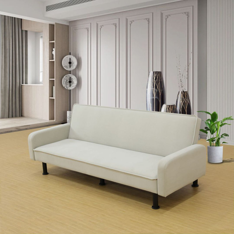 Twin 77.5'' Upholstered Convertible Sofa, Begie Velvet