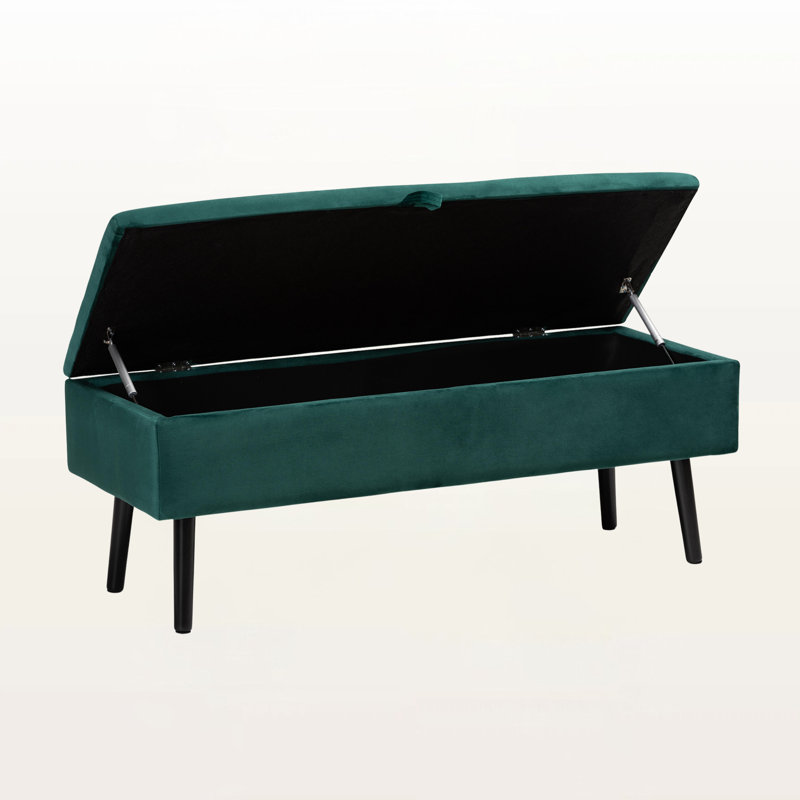 Banc de rangement à couvercle rabattable Troutville, Velours vert