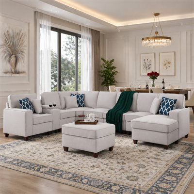 Eric 9 Pieces Upholstered Sectional With Ottoman