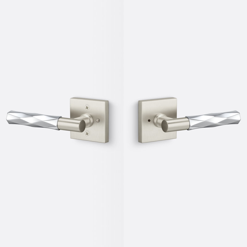 Rosette carrée Aspra, poignée Vertex, Nickel satiné / Chrome poli