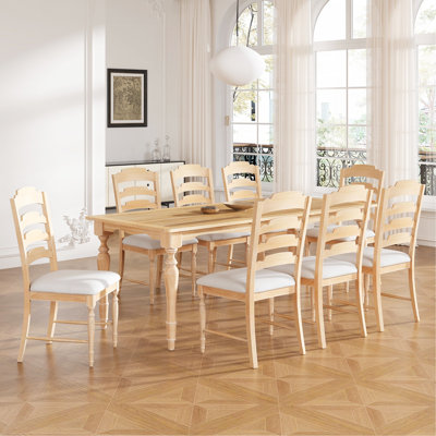 Ensemble de table de salle à manger à rallonge 9 pièces 82,7 po avec rallonge amovible de 23,6 po et 8 chaises rembourrées pour 8 personnes Vintage